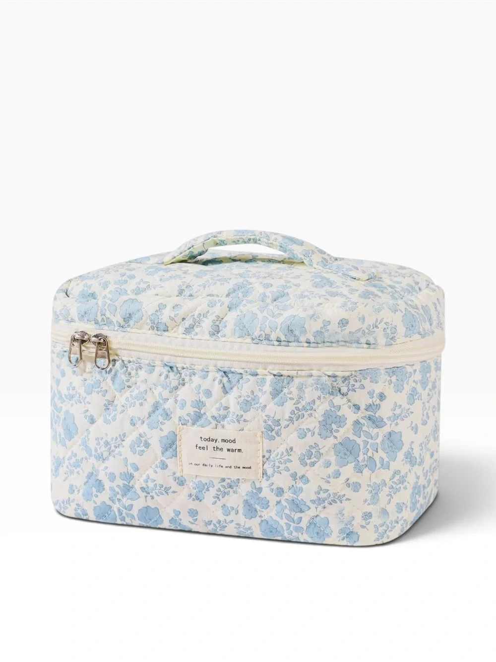 Honnity Quilted Floral Toiletry Cosmetic Bag Blue & White Blue
